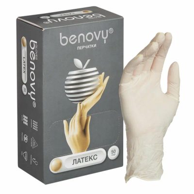 Перчатки латекс. нестер. неопудр. смотровые L /Benovy/50/500 (Н)