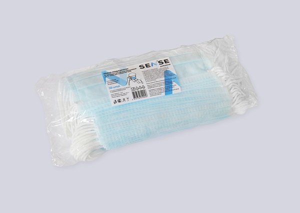 Маска медицинская трехслойная SENSE зеленый, 50 шт./уп. коробка