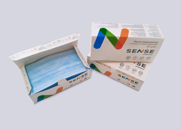 Маска медицинская трехслойная SENSE черный, 50 шт./уп. коробка